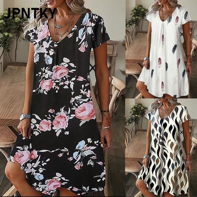 JPNTKY Mode Sommar Vår Kortärmad V-ringning Vardagsklänningar Internationell design