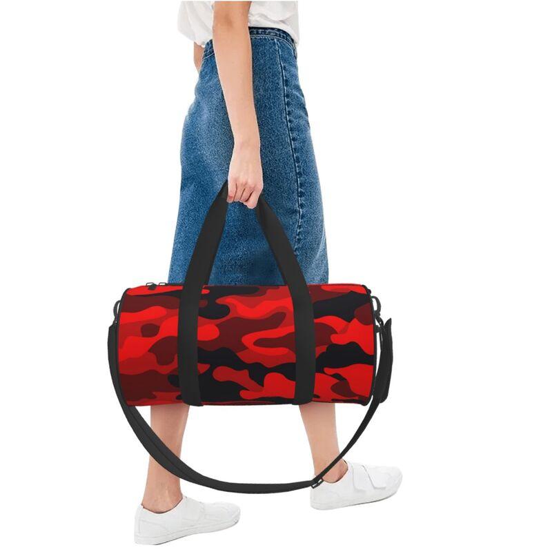 Wojskowa Kamuflażowa Czerwono-Czarna Camo Torba Podróżna Duffel Unisex Lekka Torba na Jogi Siłownię Sportową Przenośna Wodoodporna Bagażowa Torba Ręczna
