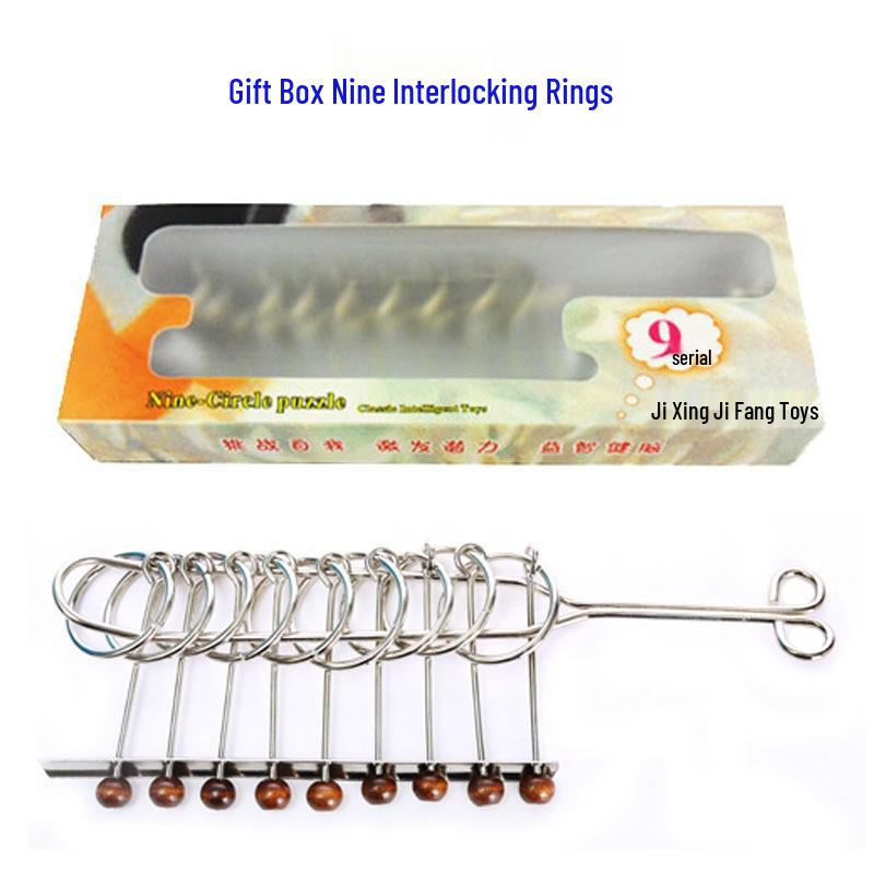 Nine-Ring Metal Puzzle - Eight-Piece Disentanglement Brain Teaser Set