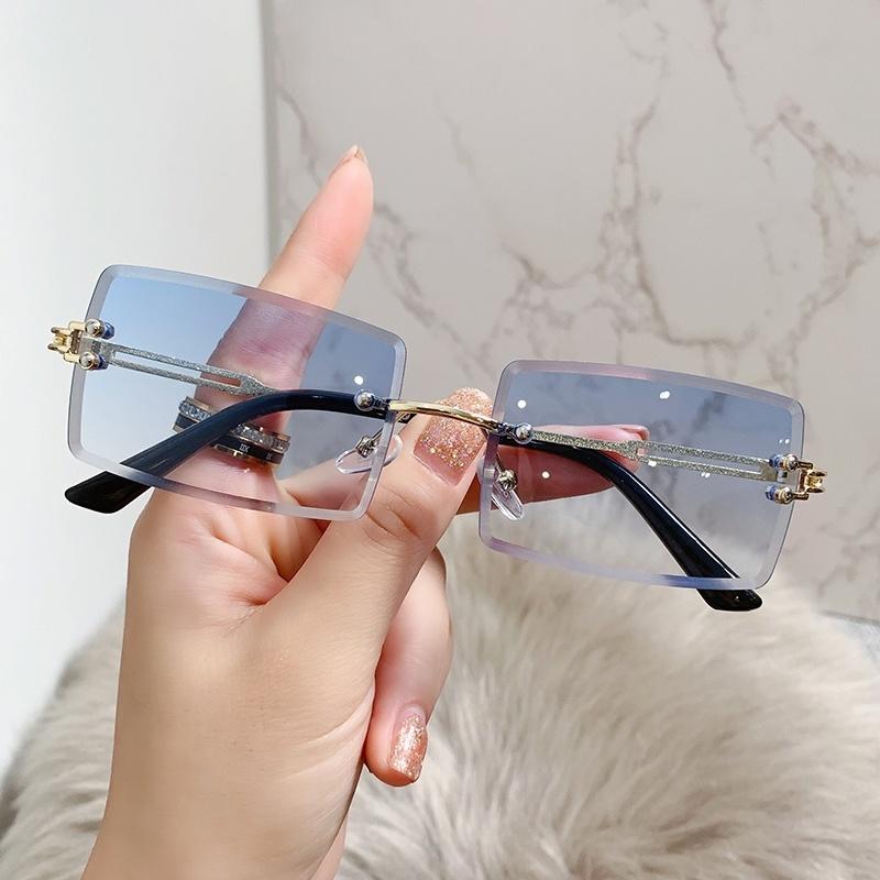Rimless Rectangle Vintage Sunglasses Woman Brand Pink Gradient Sun Glasses Female Cutting Lens Square Ladies