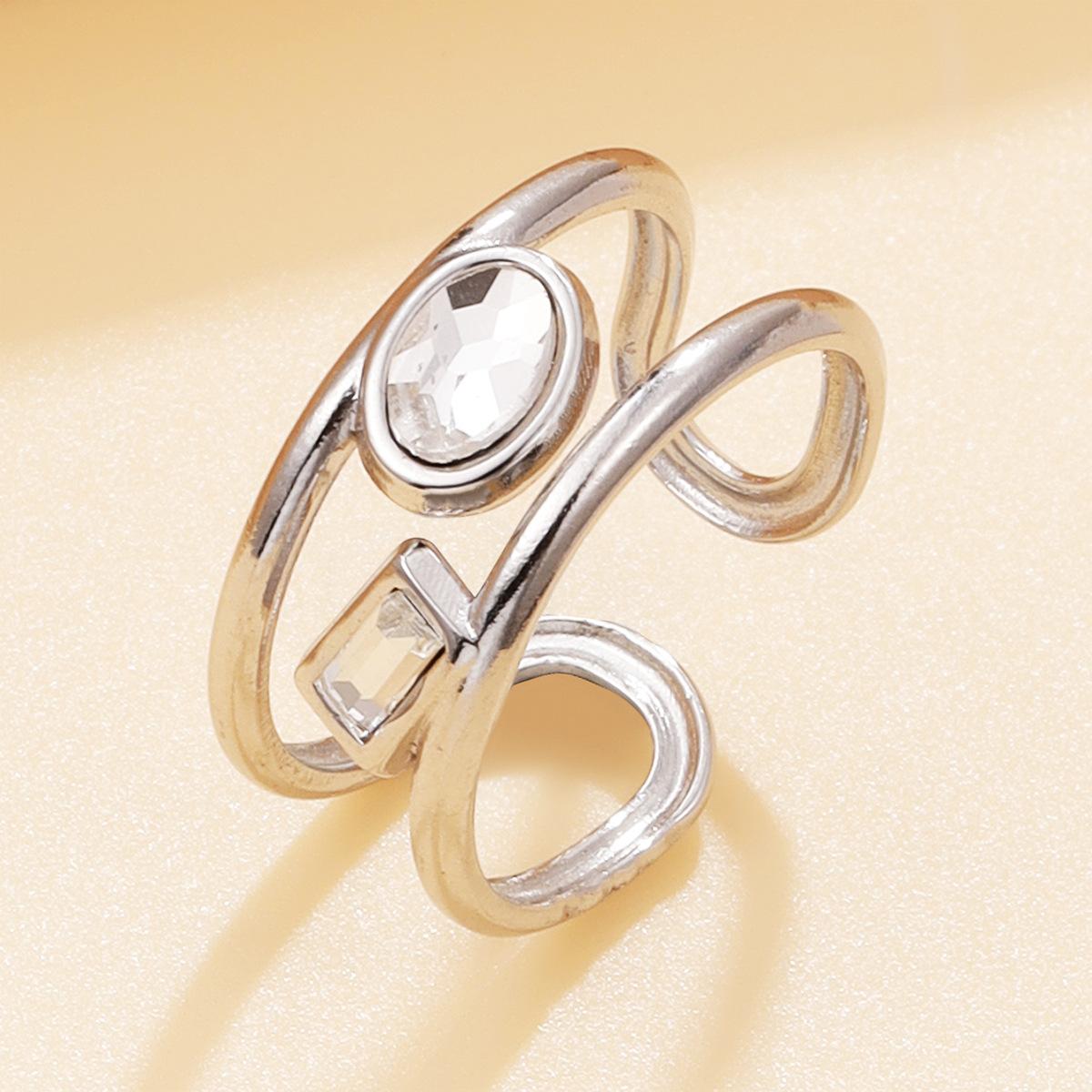Luxury Clear Zircon Oval Rectangle Open Ring Women s Non-fading Stainless Steel Gold Color Rings Minimalist Geometric Zircon Open