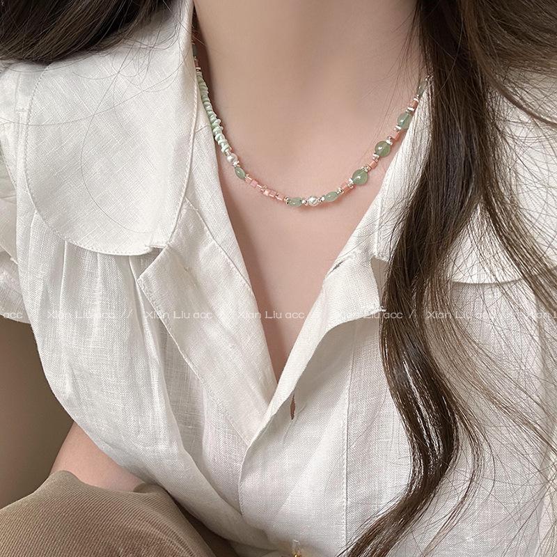 Dopamin Stein & Perle Schlüsselbeinkette - 2025 Luxus Perlenchoker für Frauen