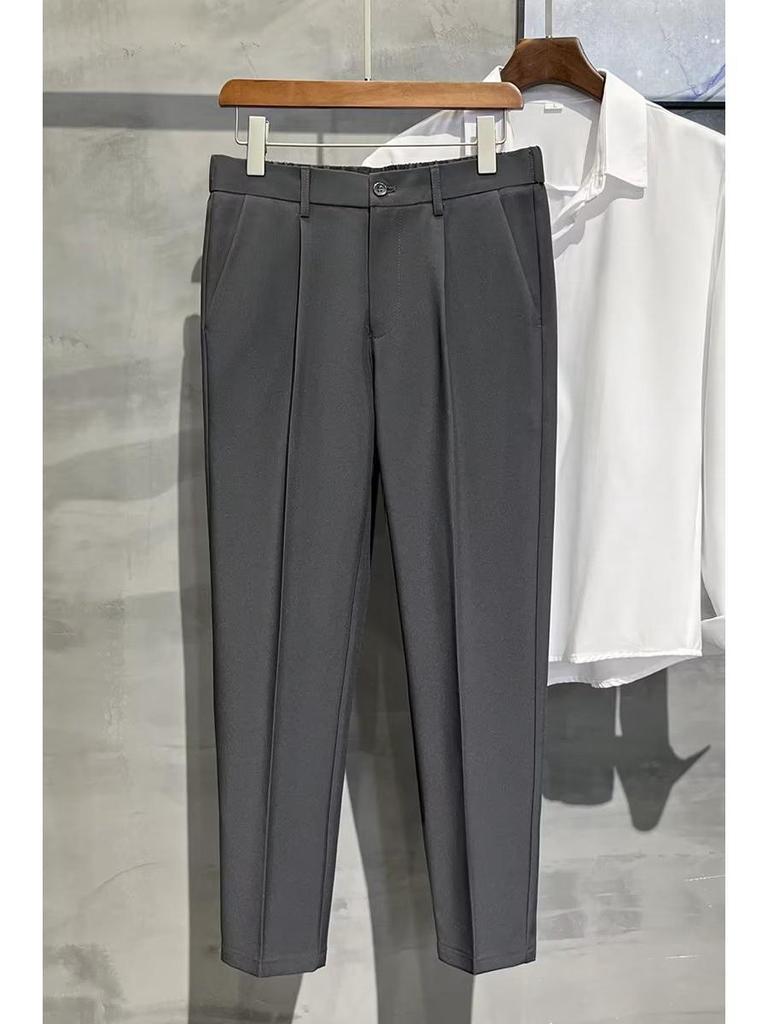 Men's Slim Summer Nine-Point Suit Trousers - Lightweight and Trendy