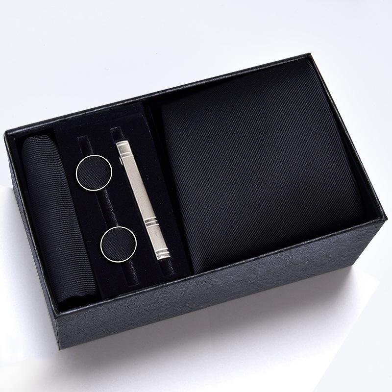 Men's Formal Tie Gift Box: Five-Piece Set with Logo, 8cm Striped Black for Weddings and Business 