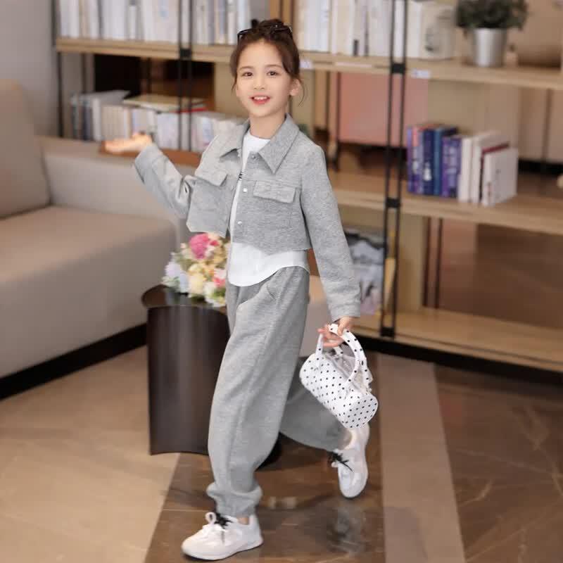 Girls' Sweet Cool Knit Cardigan & Pants Casual Set