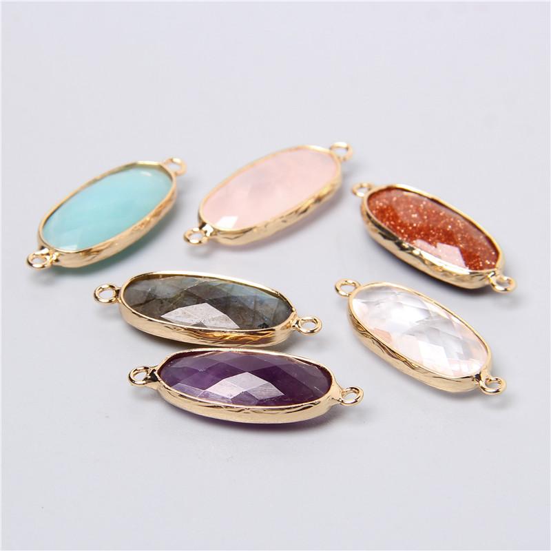 2pcs 10X26mm Natural Double Loop Crystal Stone Connector Pendant Charm Amethys for Jewelry Making Necklace Earring Accessory