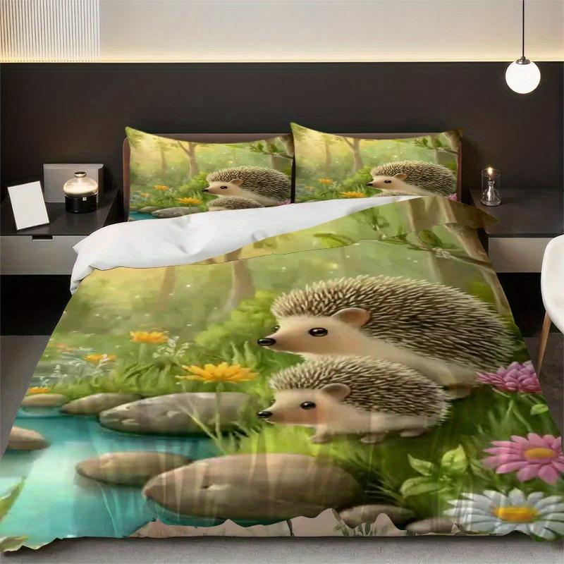 

3 шт. Мультяшный милый ежик цветок Идеальный комплект пододеяльника Мягкий Удобный Дышащий Постельный комплект Подходит для всех сезонов EU Twin(135x200cm)