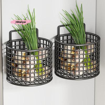Wall Mounted Kitchen Shelf Organizer 1/2/3 Grid Metal Rack Pantry Storage Garlic Ginger Hanging Wire Basket Holder for Home