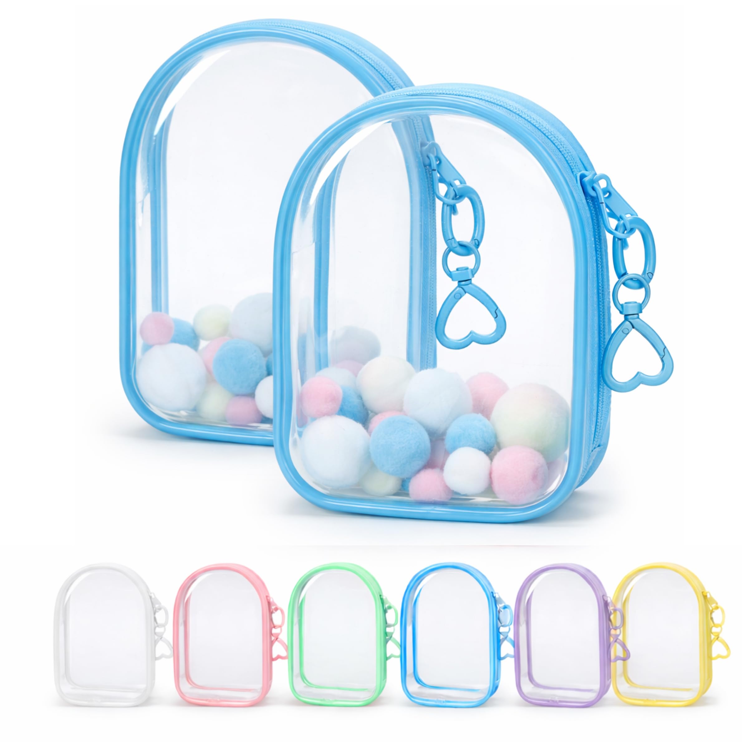 

[number-kp] Plush Toy Pouch, Set of 2, Transparent, 360° Visible, Self-Standing, with Pom-Pom and Heart Charm [SM Selectable] (Blue, S)