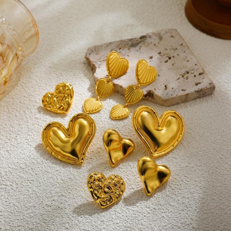 Love Heart Designs Oversized Studs Earrings Comfortable Hypoallergenically Gold Plated Zinc Alloy Accessories