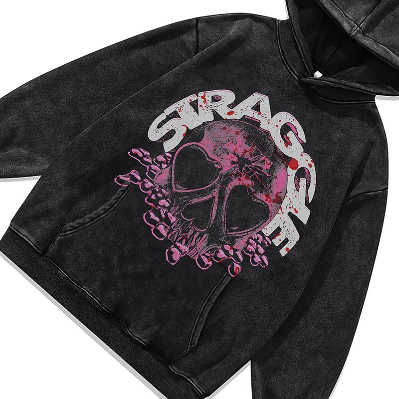 European And American Retro Rock Style Skull Print Hoodie Jacket Autumn And Winter Heavy Washing Old Hooded Sweater Men