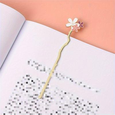 Marcapáginas de metal con diseño de sakura, creativo, con forma de flor, asistente de lectura, soporte para libros, bonito material de papelería para la escuela y la oficina