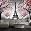 2D Black White Pink Eiffel Tower Cherry Blossom Tapestry for Home Aesthetic Decoration