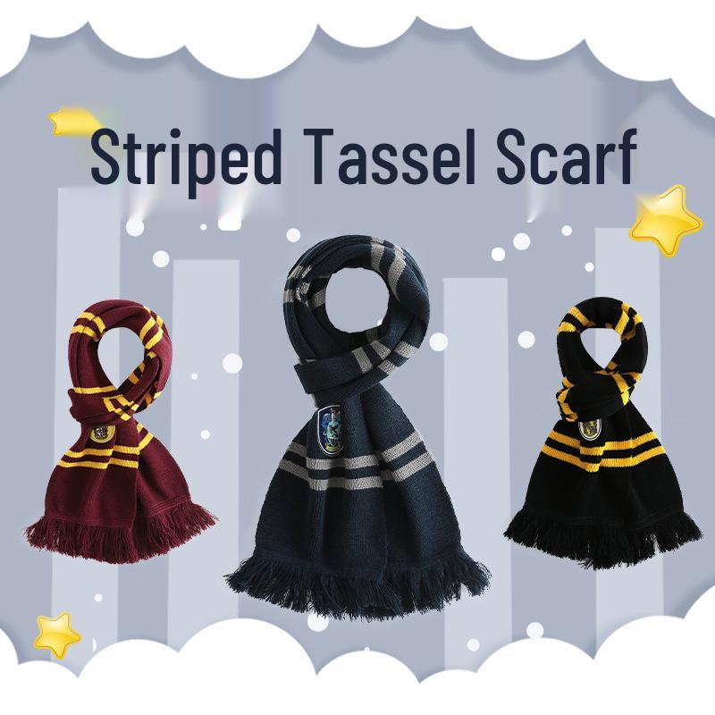 

Stripe Tassel Snood Scarf: Warm & Stylish for Men, Women, Students Above 175cm чёрный