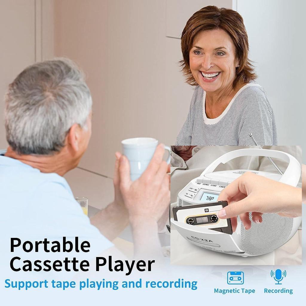 Portable Bluetooth Cassette Radio & CD Player with USB, Recording, and A-B Repeat Functionality