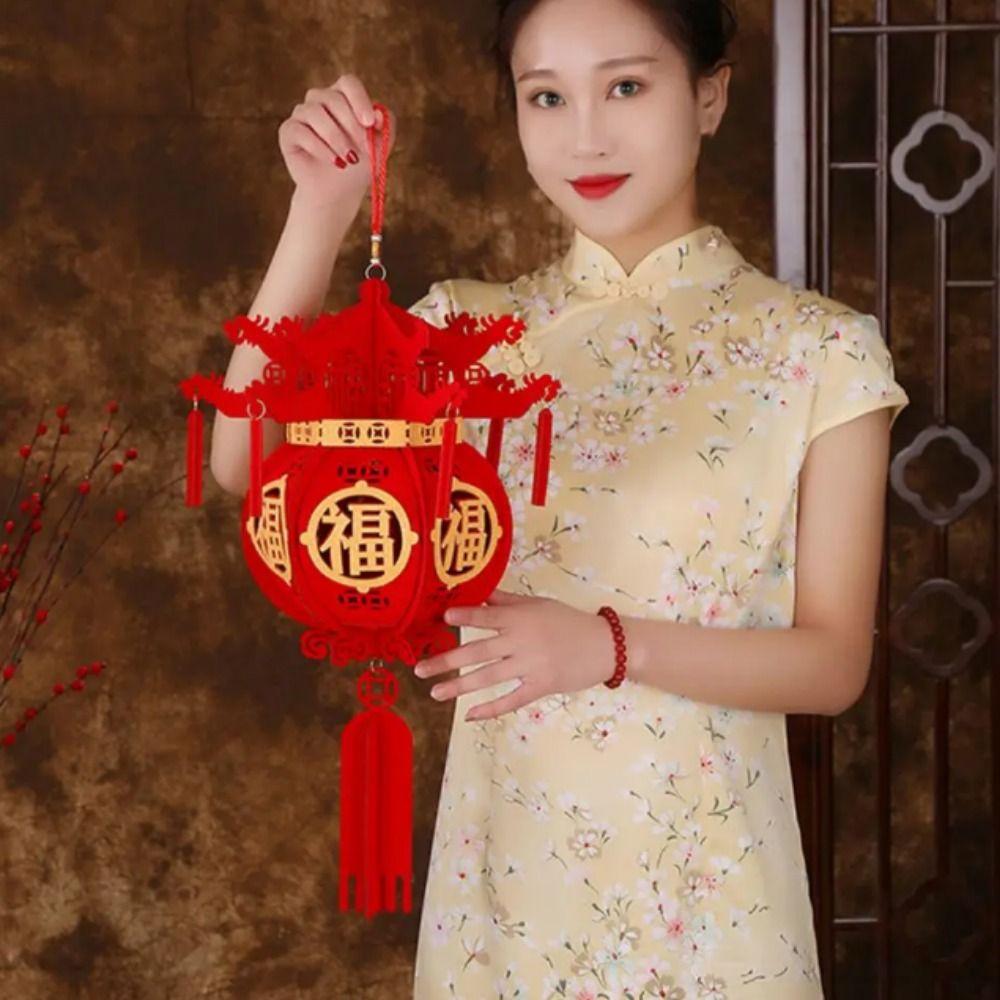 With Tassel Flocking Cloth Red Lanterns Decorative Hanging Spring Festival Lantern  Home