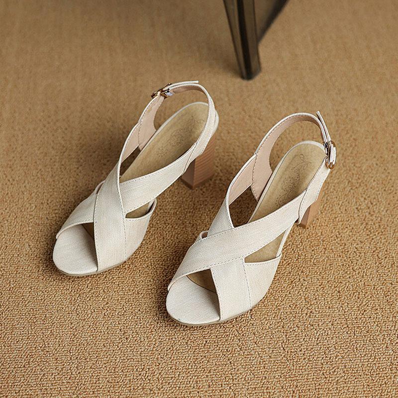 Shoes for Women 2025 New Summer Open Toe Women's High Heels Slingback Sandals 7.5 Cm Thick Heels Sandalias Mujer WSH5257