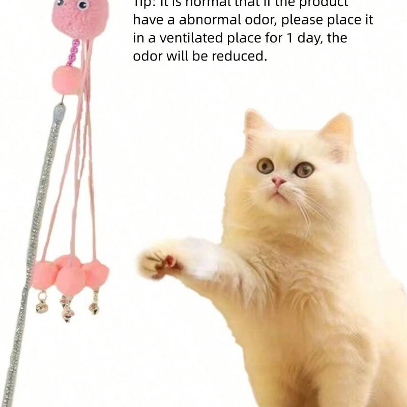 Cat Teaser Wand Set with Floral Tassel Cartoon Design, Interactive Toy for Indoor Play