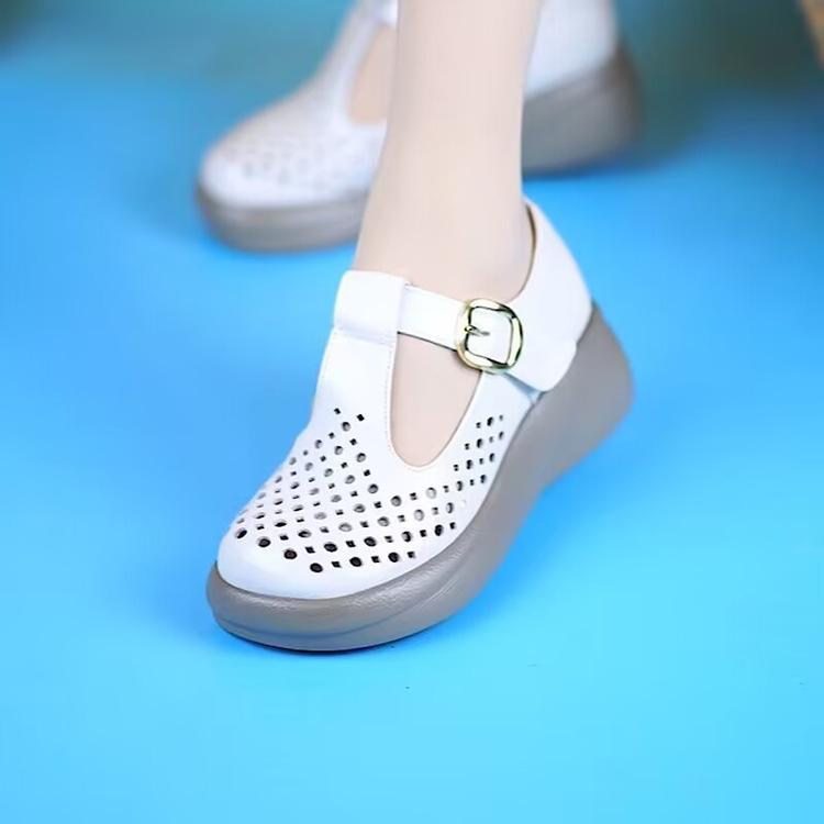 Весна Новый Стиль Платформа Полые Туфли Мамины Туфли Женские Полые Толстоподошвенные Женские Кеды 35 белый