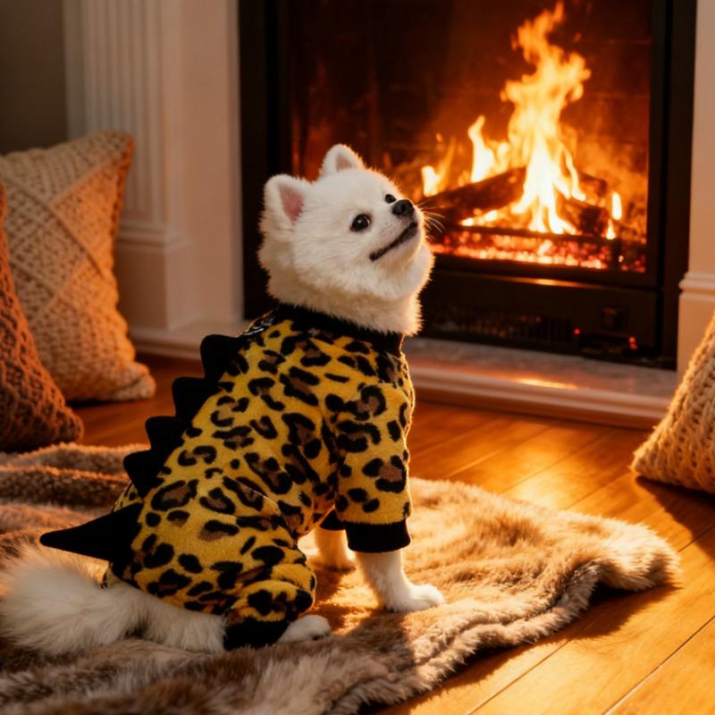 Haustier Hund Overalls Weich Warm Fleece Hundekleidung Haustier Welpe Katze Leopardenmuster Vierbeinige Hundekleidung Chihuahua Kostüm Mantel