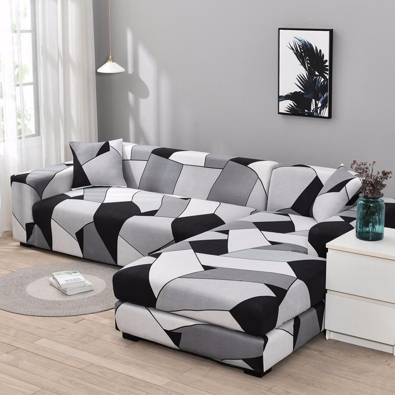 L Shaped Chaise Longue Slipcovers Chair Protector 1/2/3/4 Seat Geometric Sofa Covers for Living Room Elastic Corner Couch Cover