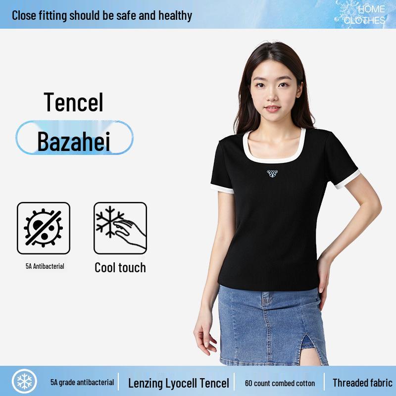 

Женская футболка больших размеров из тенсела с коротким рукавом, антибактериальная, для похудения XXL (145-155 lbs)