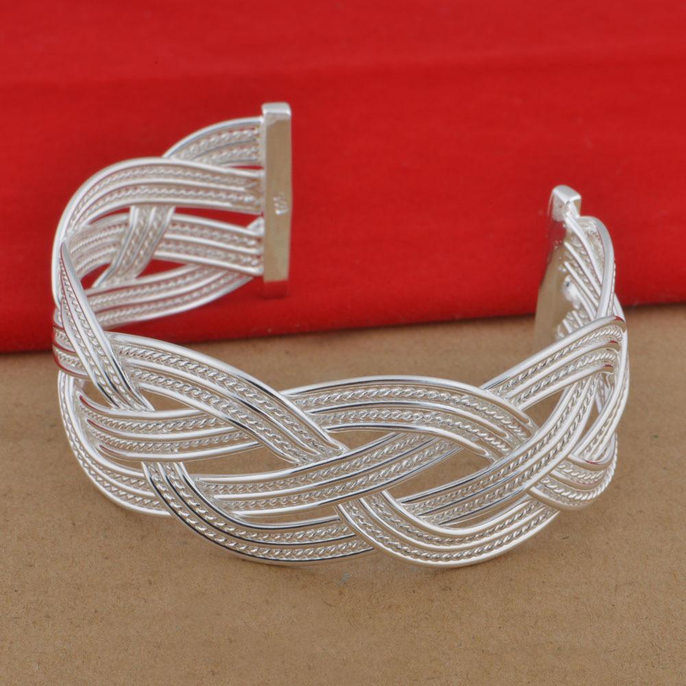 Women Vintage Woven Bracelet Silver Plated Copper Bangle Girls Ethnic Style Wristband Wrist Jewelry