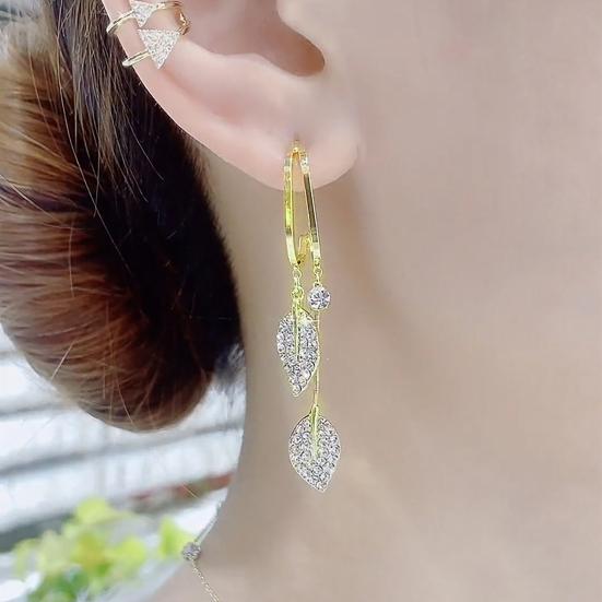 Blad Øredobber for Kvinner Cubic Zirconia Blad Anheng Øredobb Valentinsdag Bursdag Smykkegave til Henne