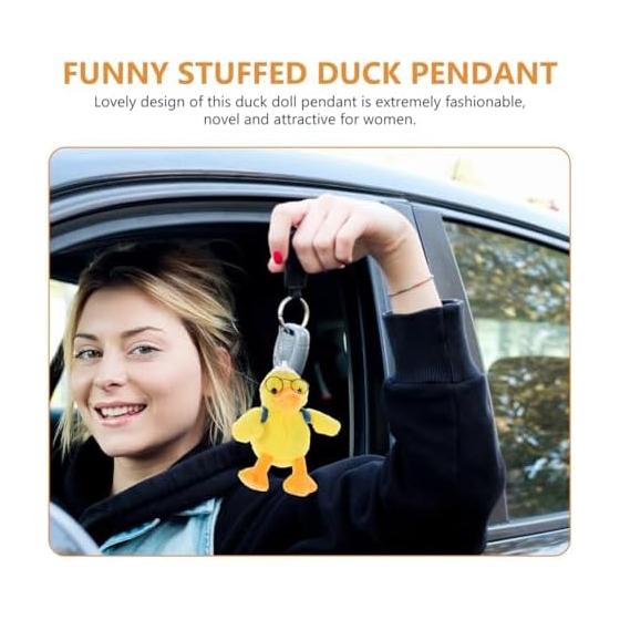 Duck stuffed toy keychain bag charm glasses yellow cute fluffy mascot strap bag decoration key car animal fashion present