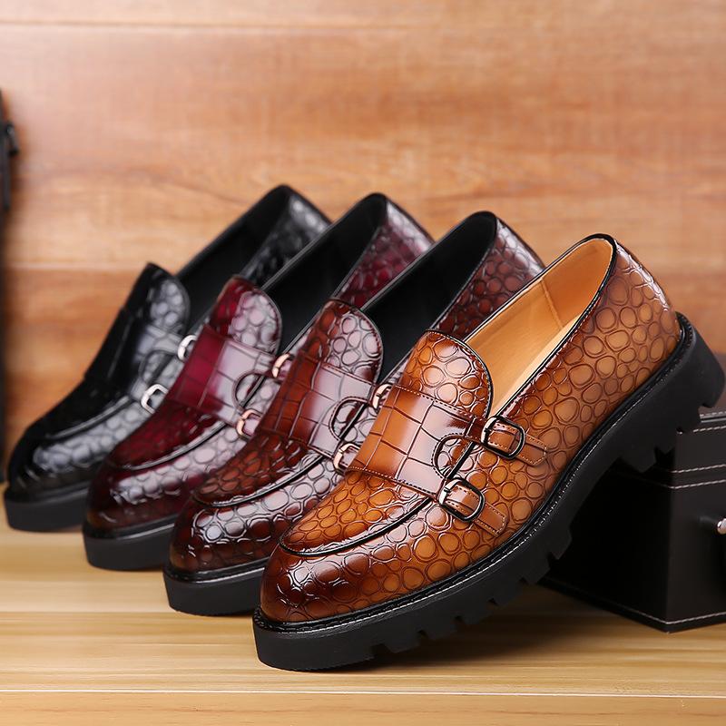 2025 New Spring Autumn Big Size Leather Shoes for Men Belt Designer Stone Pattern Platform Brogue Dress Shoes Men