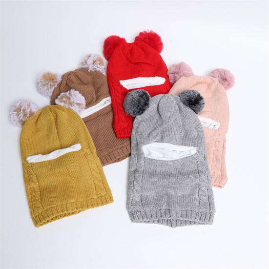 Children Hat Dual Fur Ball Decor Kids Winter Hat Breathable Thermal Cap Outdoor School Thickened Velvet Lining Headgear