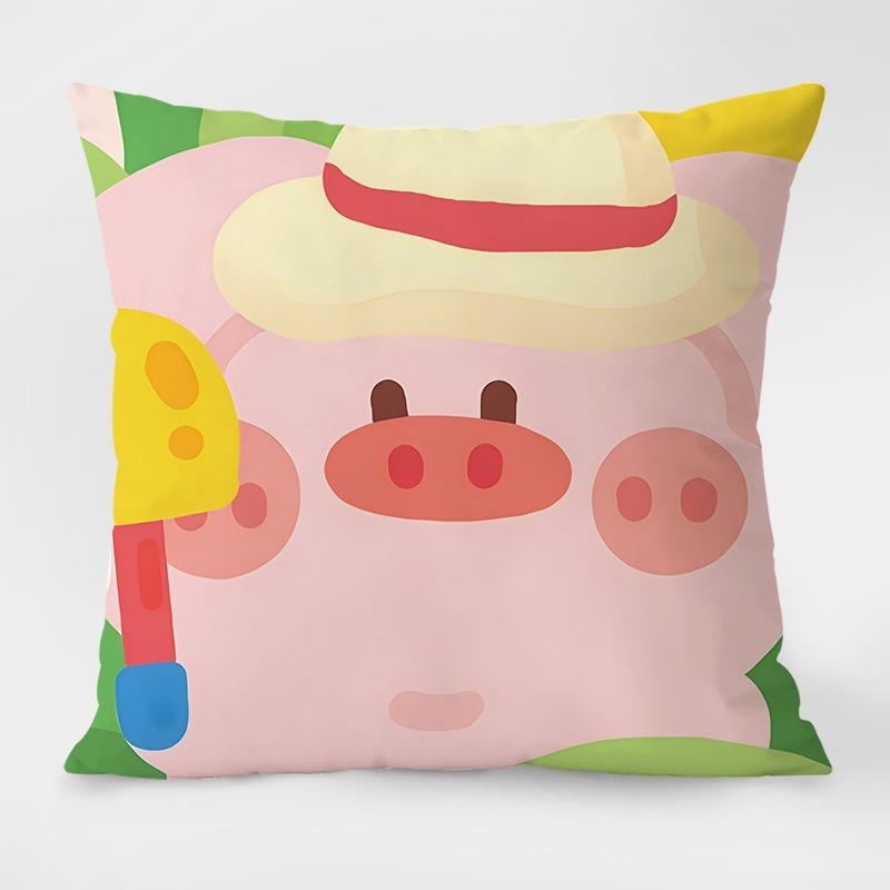 Cute Cartoon Pig Pattern Decorative Pillowcase Living Room Bedroom Square Cushion Pillowcase