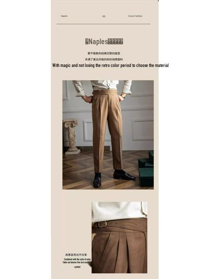 Herren Italienische Neapolitanische High-Waist Gerade Bein Lässige Stoffhose im Britischen Retro-Stil