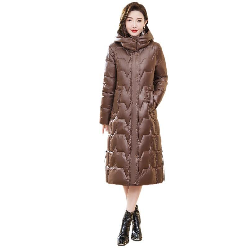 Down cotton jacket women's long over the knee 2025 winter new Korean slim padded jacket plus size thickened cotton coat jacket