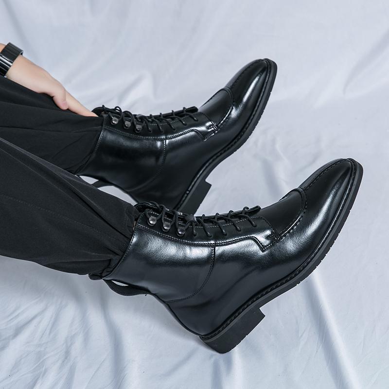 

2025 new foreign trade high-top men s boots leather shoes item number M1022-15 leather shoes size 38-46leather shoes 46 чорний