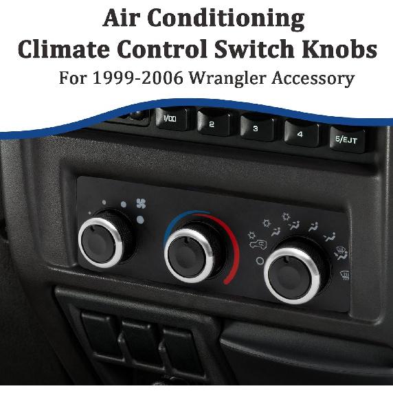 TOPTALL Stylish AC Knobs Compatible with 1999-2006 Jeep Wrangler Accessories, 3PCS A/C Climate Control Switch Button Heater Blower Temperature Fan