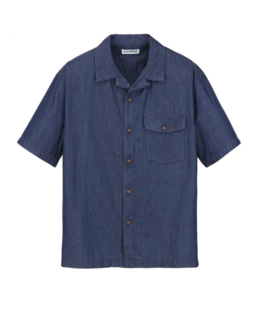 IL CORSO Washed Lightweight Denim Half Shirt Dark Navy