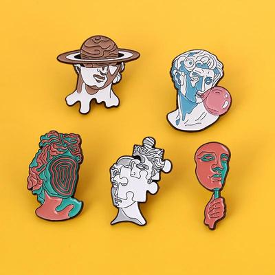 Minimalist Enamel Roman Head Brooch - Zinc Alloy