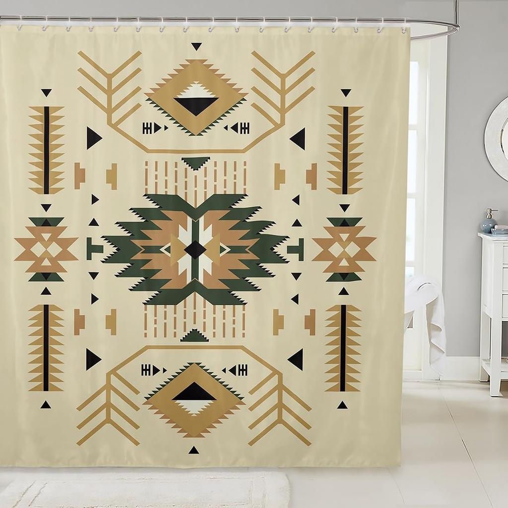 Southwest Shower Curtain, Geometric Aztec Tribal Pattern Bathroom Curtain Vintage Striped Western Waterproof for Kids Girls