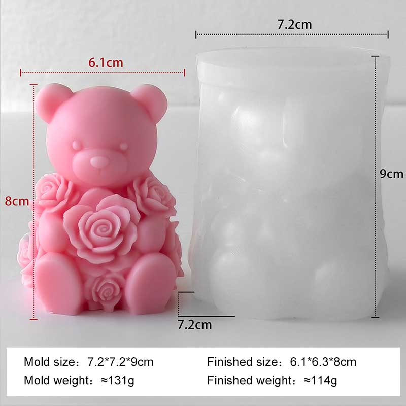 DIY Valentine's Day Rose Bear Silicone Mold Handmade Gift Scented Candle Gypsum Resin Mould Wedding Decor Candle Making Supplies