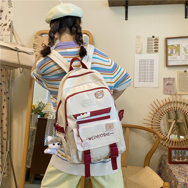 New Student Backpack Female Korean Version Trendy Letters Junior High School Campus Schoolbag Large Capacity Computer Backpack Waterproof
