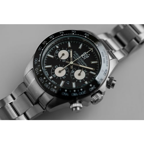 [HYAKUICHI 101] No.11 Hyakuichi Diver's Chronograph Watch with Ceramic Bezel, Black and Ivory, BKIV