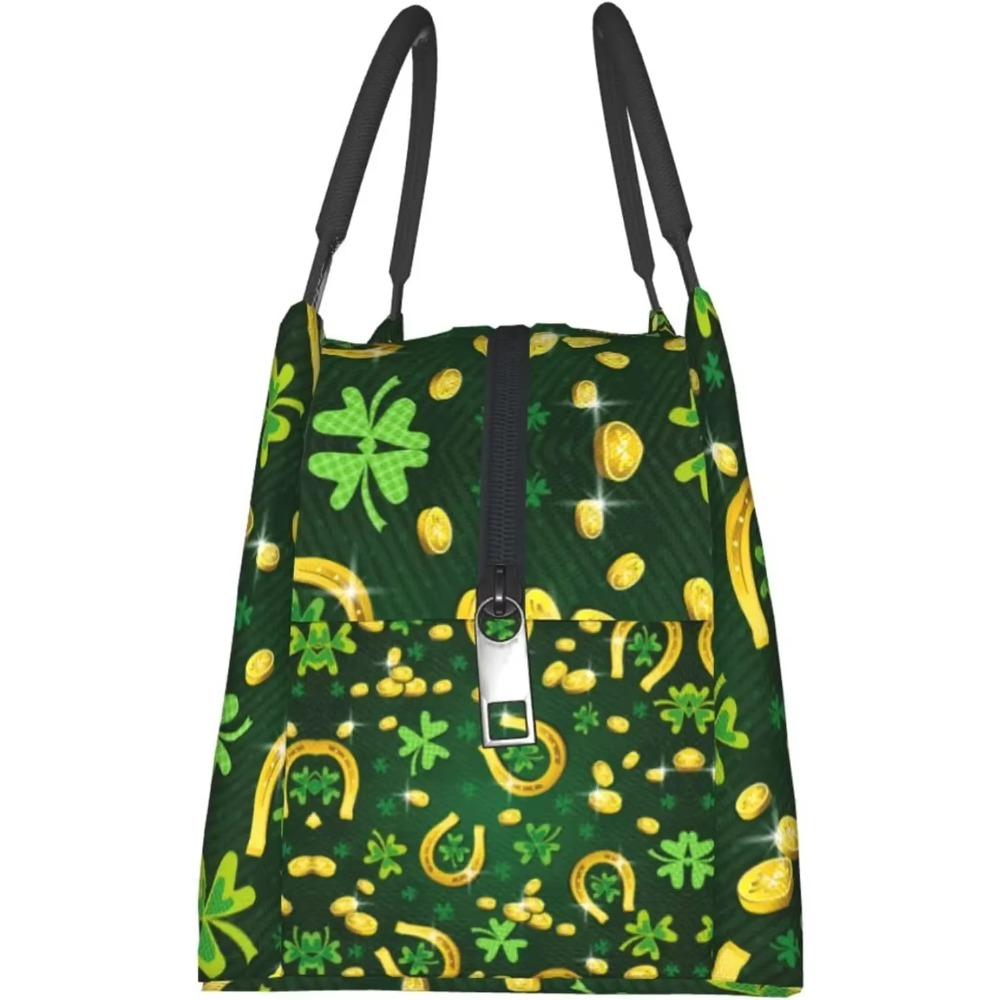 St Patrick's Day Lunch Bag Tote Bag Shamrock Insulated Lunch Box for Women Men Portable Resuable Green Clover Lunch Organizer