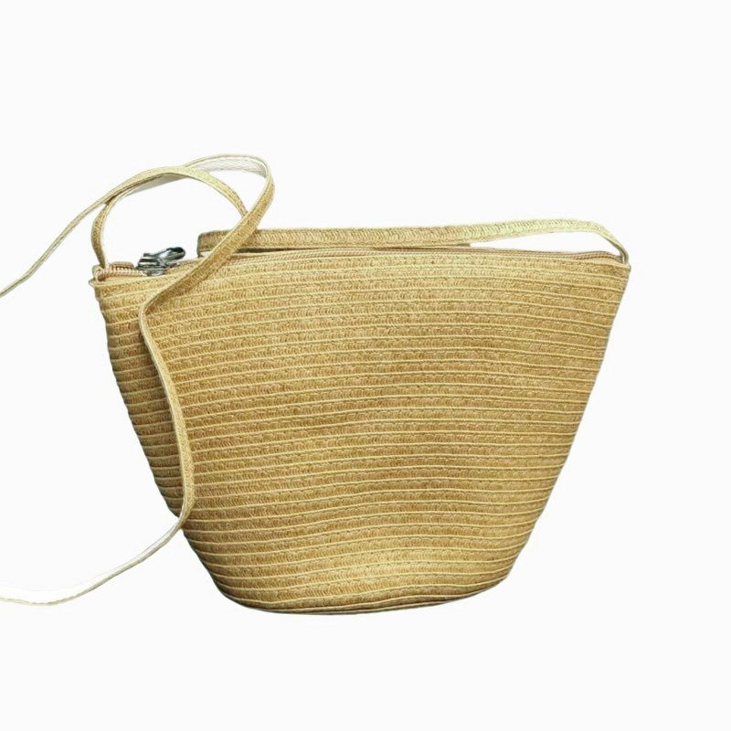 

Japan fashion Non-Printed Paper Woven Shell Bag Crossbody Bag Women Woven Shoulder Bag Bronze YKK Zip-up Lightweight Portable Bag Bucket-shaped paper bag (light brown)