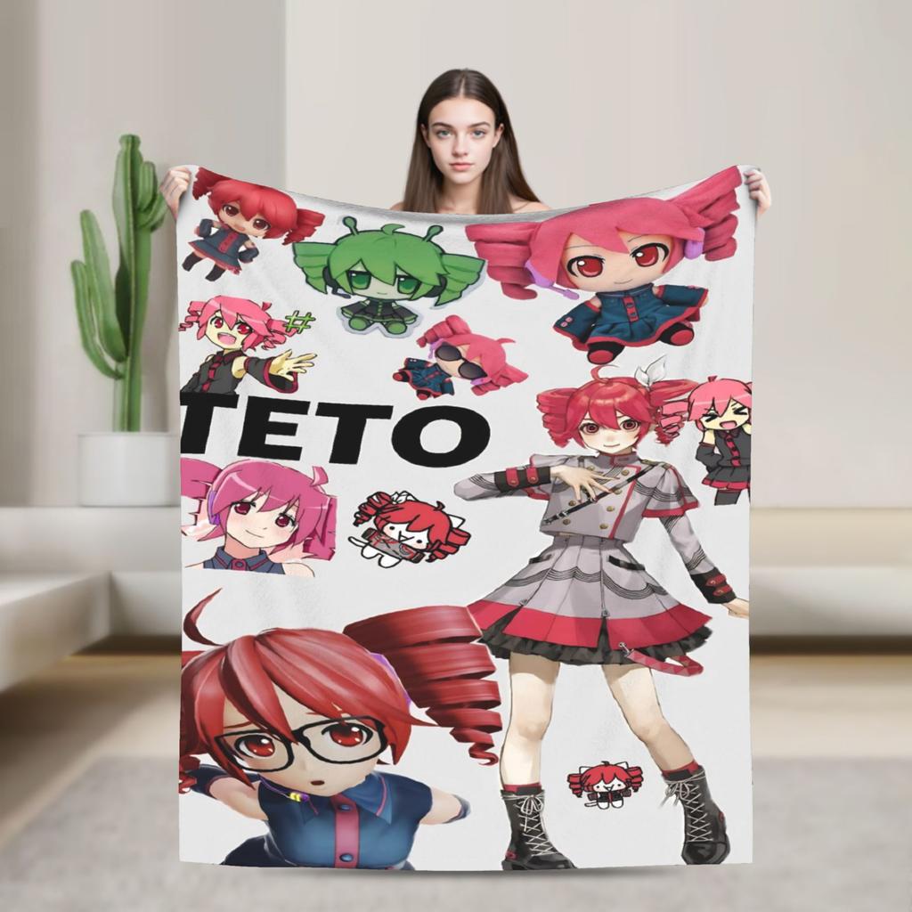 Pearto Poteto Anime Kasane Teto Virtual Singer Blanket Warm Soft Plush Bedding Throws For Home Decor Flannel Bedspread Bed Cover