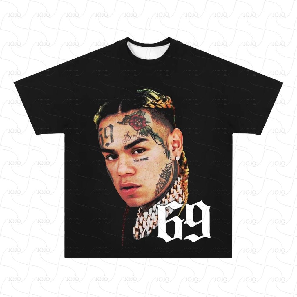 Gangsta Rapper 6ix9ine Retro Graphic Couple T-Shirt Men's Hip Hop 69 Clothing Y2k Unisex Fashion Oversize AJAX Top Gift for Fan