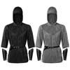 Costume cosplay da cavaliere in cotta di maglia, giacca con cappuccio stile ranger retrò medievale, protezioni per i polsi e cintura costume da spettacolo