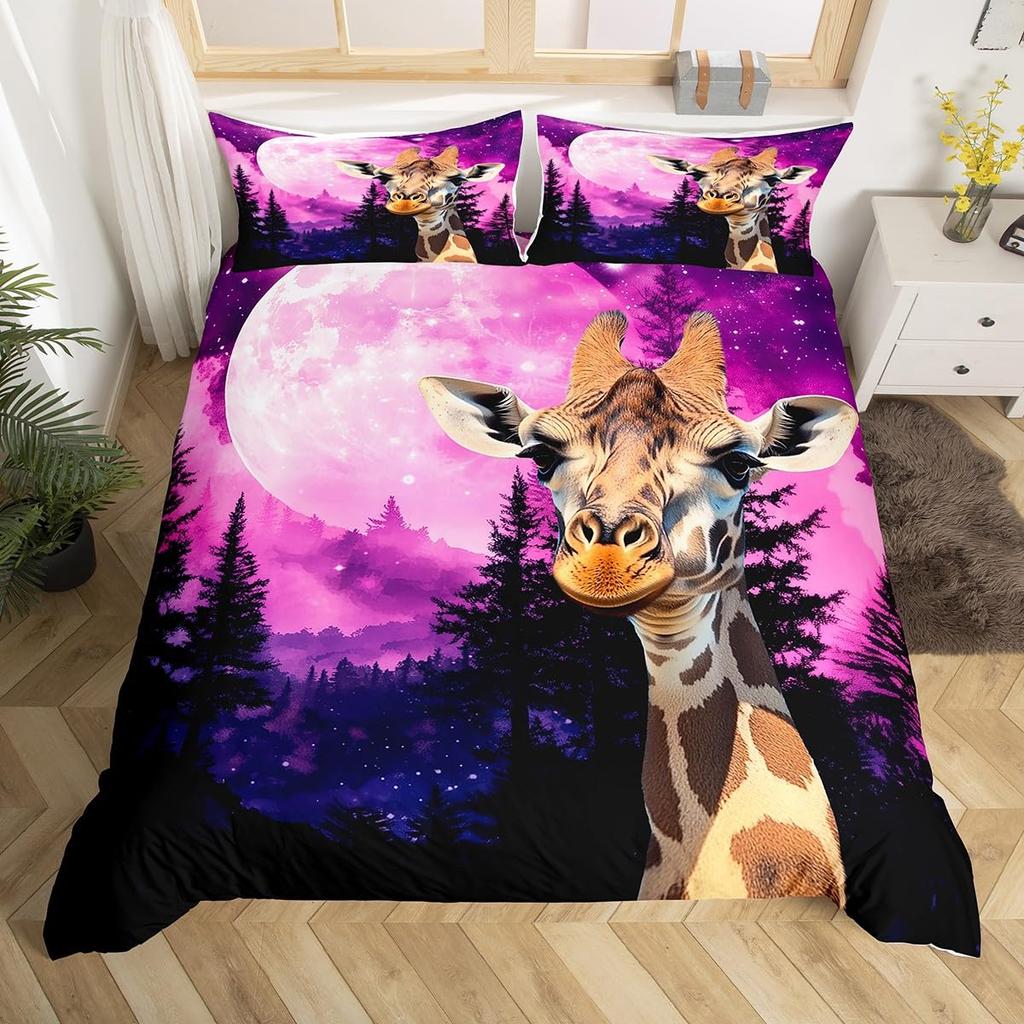 Lovely Girafe Soft Duvet Cover Set Children Kids Carton Animal Warm Comforter Cover Set Young Boys Young Girls Bedrom Decor Floral Single Quen Beding