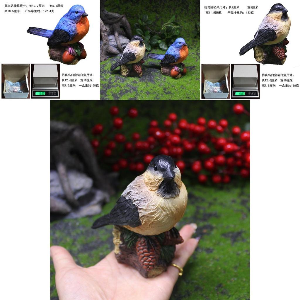 Miniatur-Figur Vogel aus Kunstharz mit Tannenzapfen für Heimdekoration und zum Verschenken