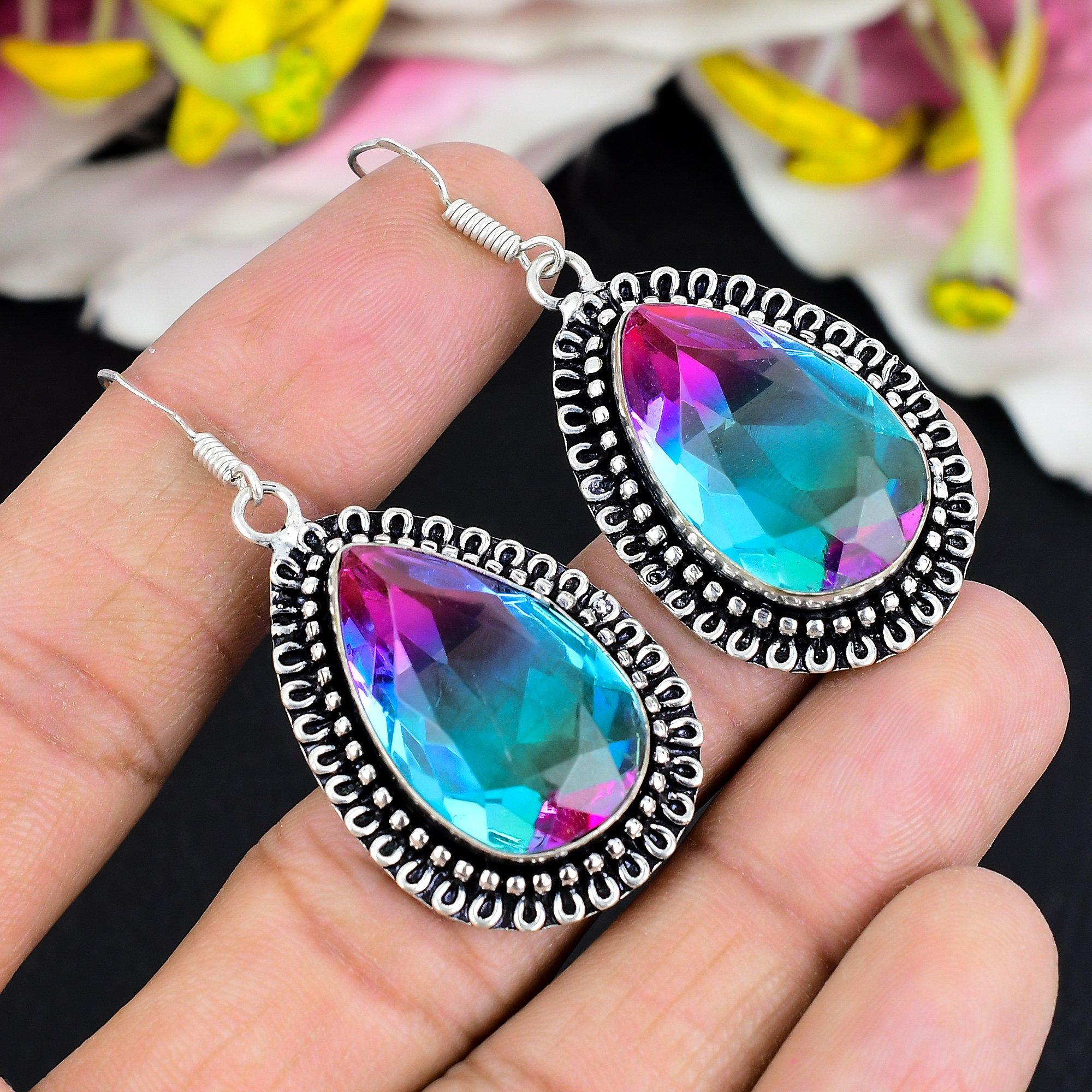 

Bi-Color Tourmaline Gemstone 925 Sterling Silver Jewelry Earring 2.13 KG-1747